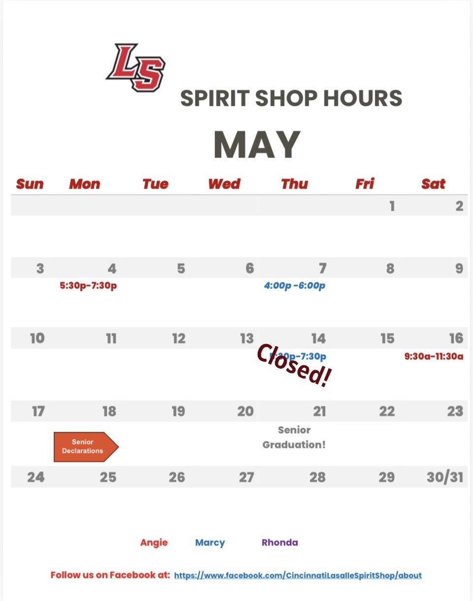 La Salle Spirit Shop Calendar